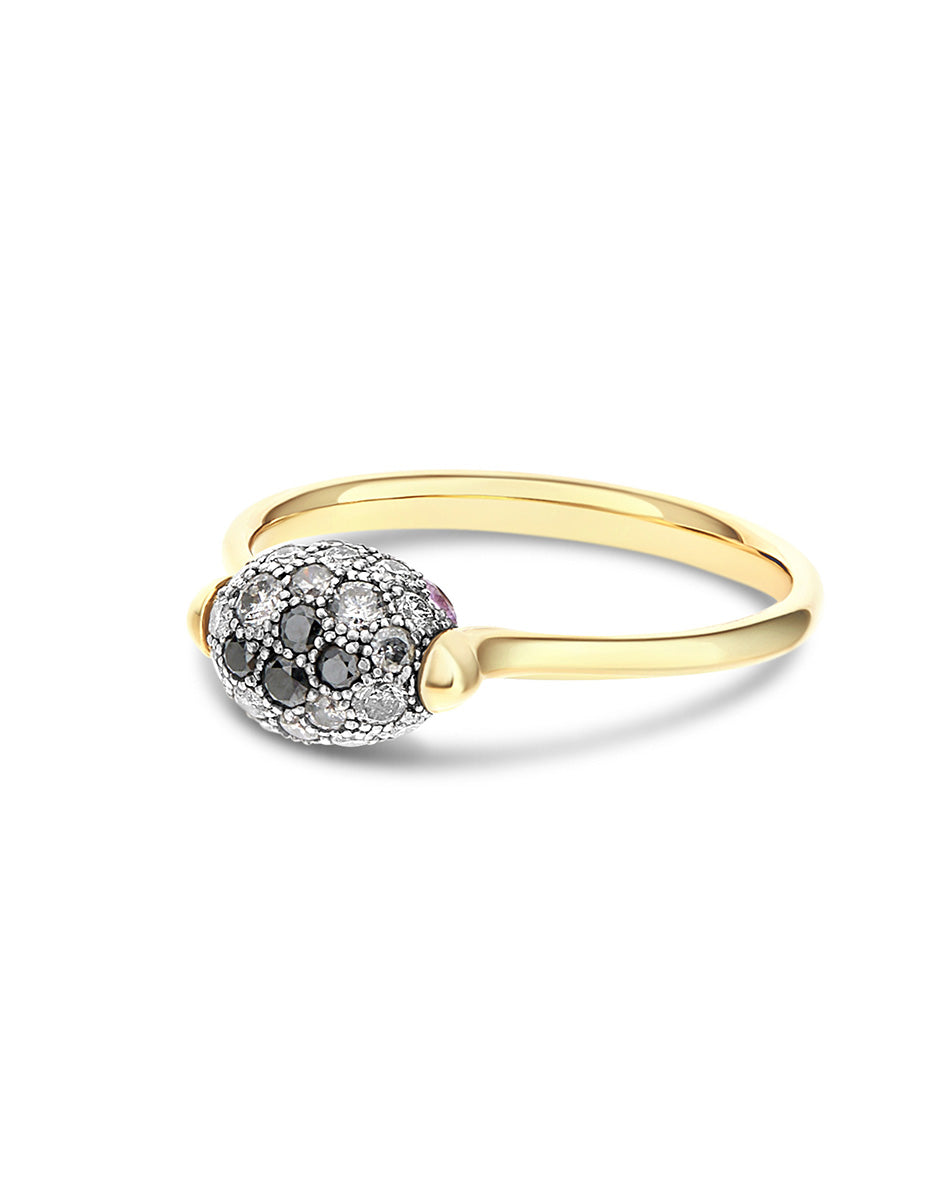 Double-sided “Reverse Baby” gold ring with rubies, diamonds and rock crystal