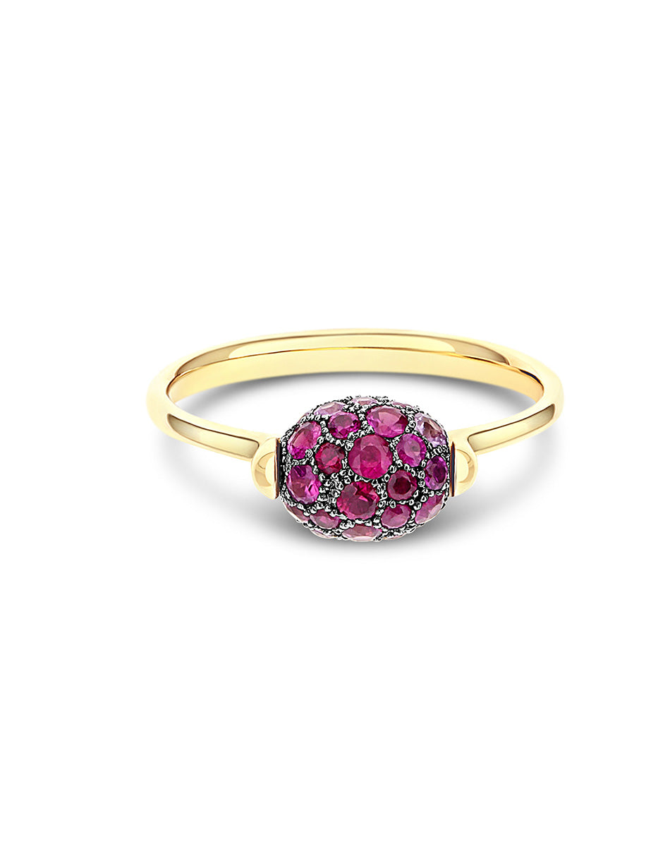 Double-sided “Reverse Baby” gold ring with pink sapphires, rubies, Australian white opal and diamonds