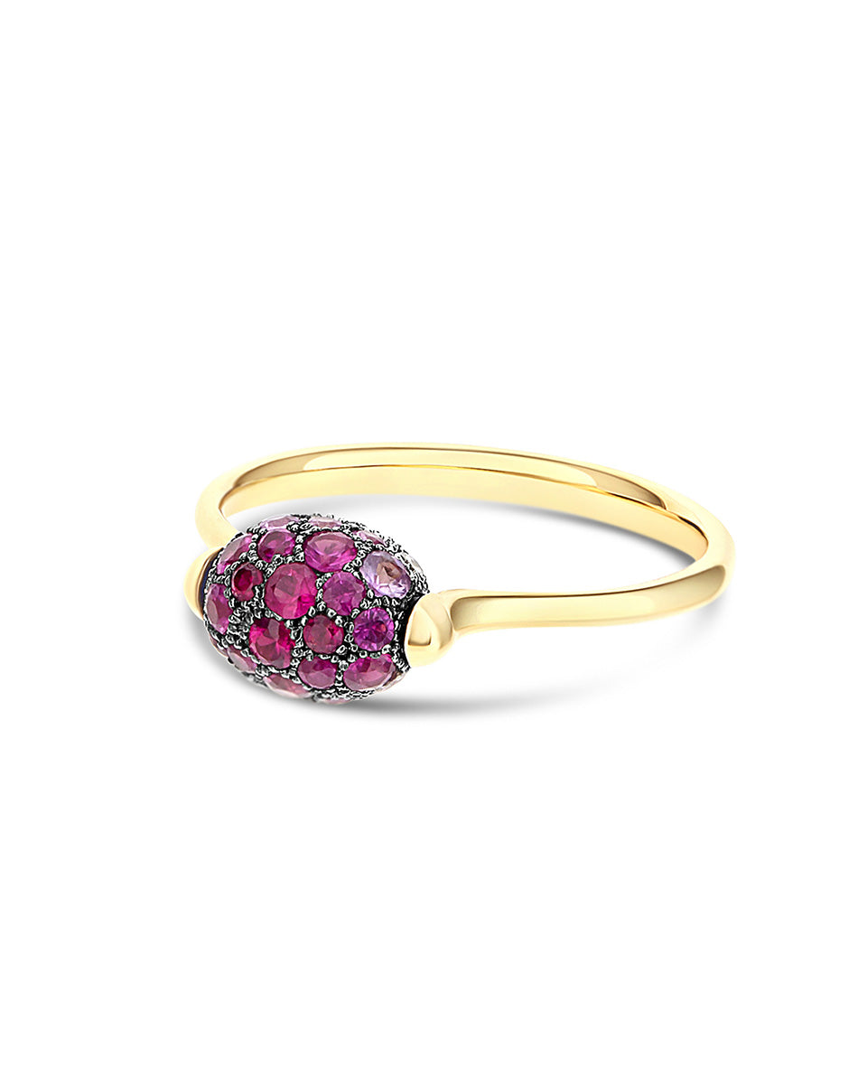 Double-sided “Reverse Baby” gold ring with pink sapphires, rubies, Australian white opal and diamonds