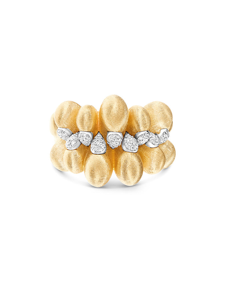 Trasformista ring, in engraved gold and diamond pavé