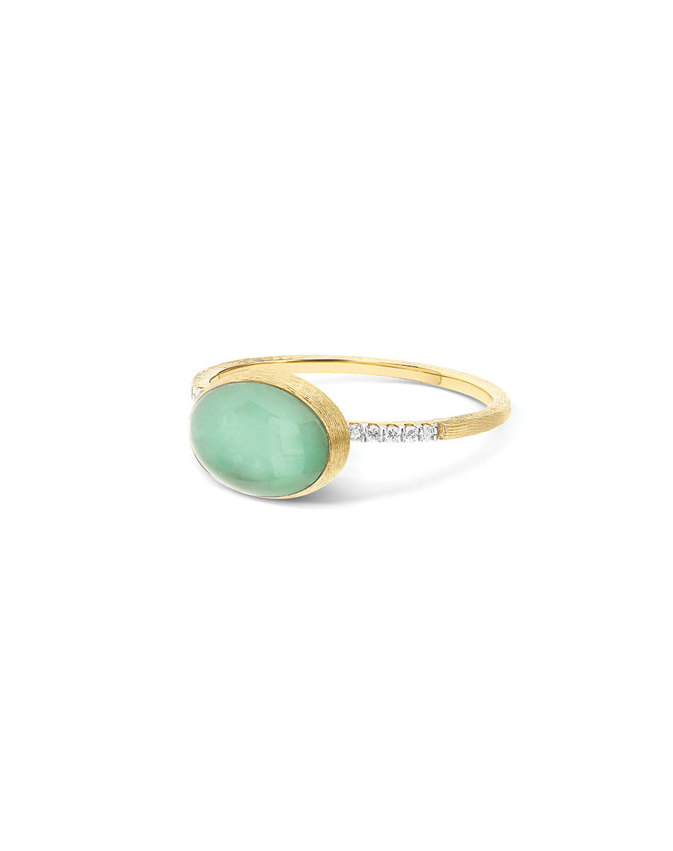 Lattementa Boules ring (small), in engraved gold, dimaonds, jadeite and Rock crystal