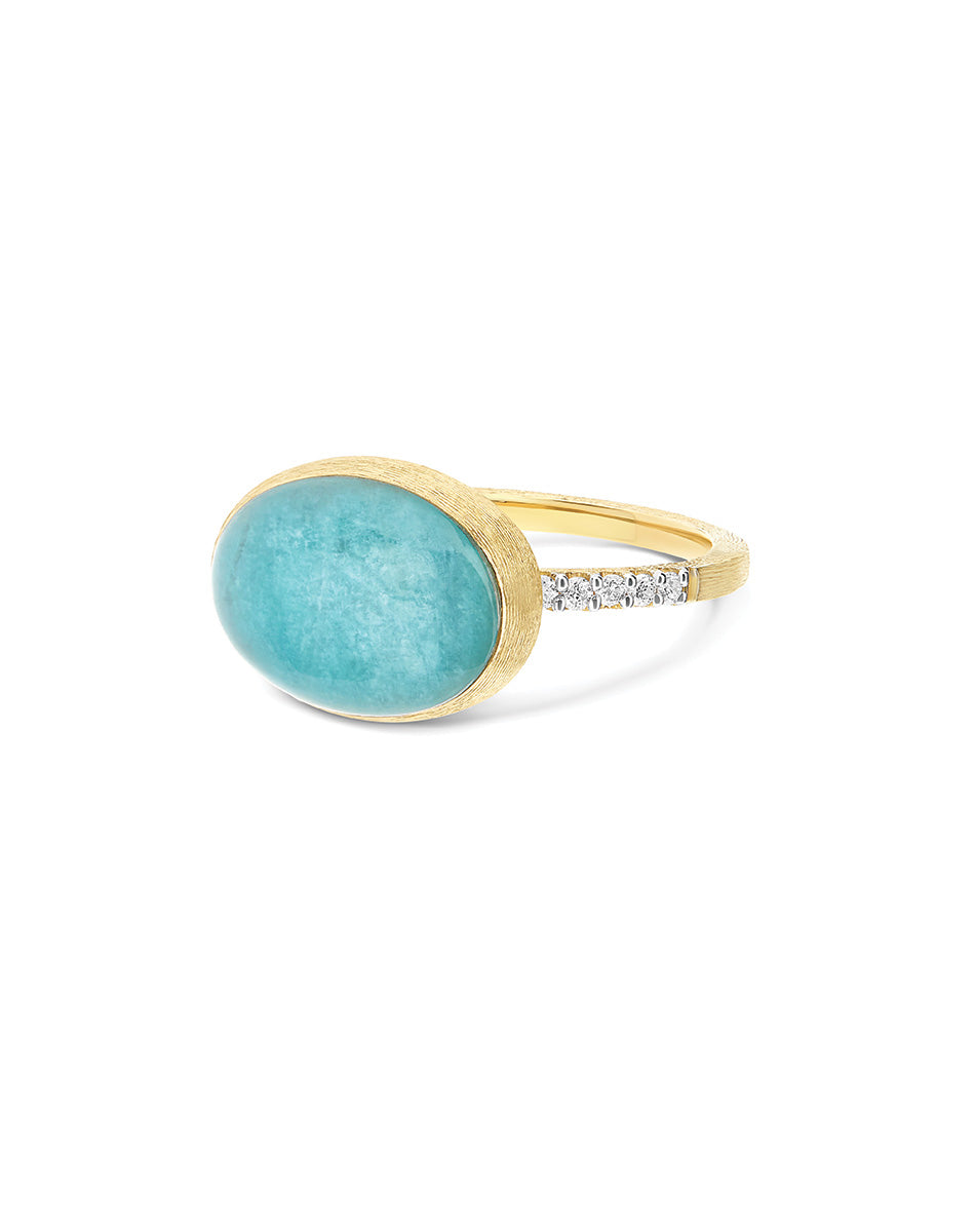 Anice Boules ring (medium), in engraved gold, diamonds, amazonite and Rock crystal