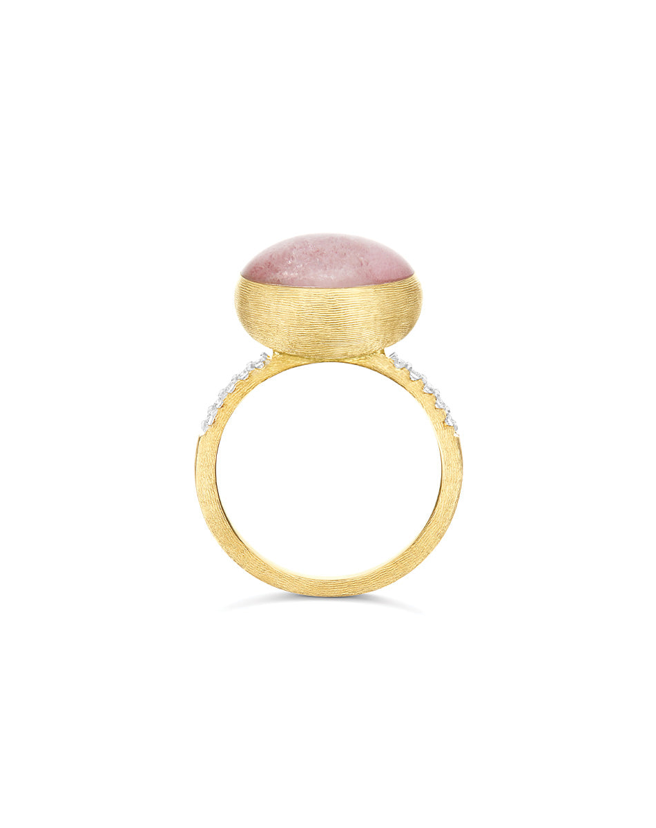 "Boules" Rosolio  gold, diamonds, rock crystal, strawberry quartz, and mother-of-pearl ring (Medium)