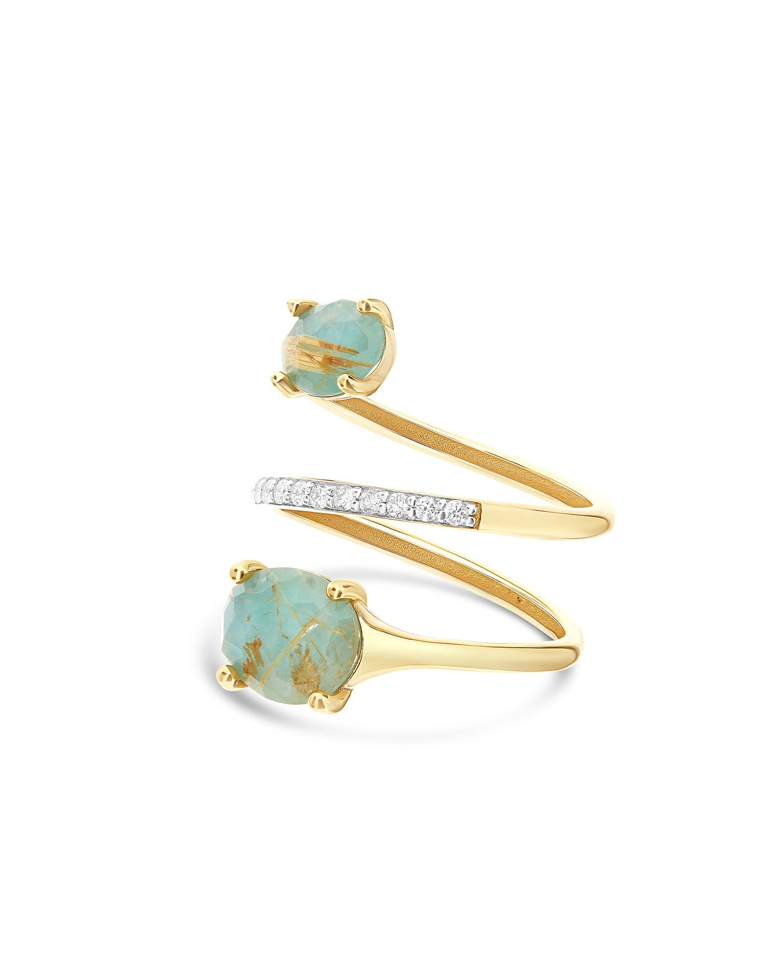 Ipanema Maré ring, contrarié, in gold, rutilated quartz, mother-of-pearl, amazonite and diamonds