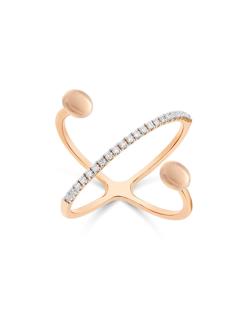 Ring Soffio (small), cross-over, in rose gold and diamonds
