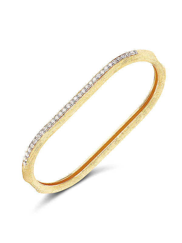 Liberaring, double finger, in engraved gold and diamond pavé