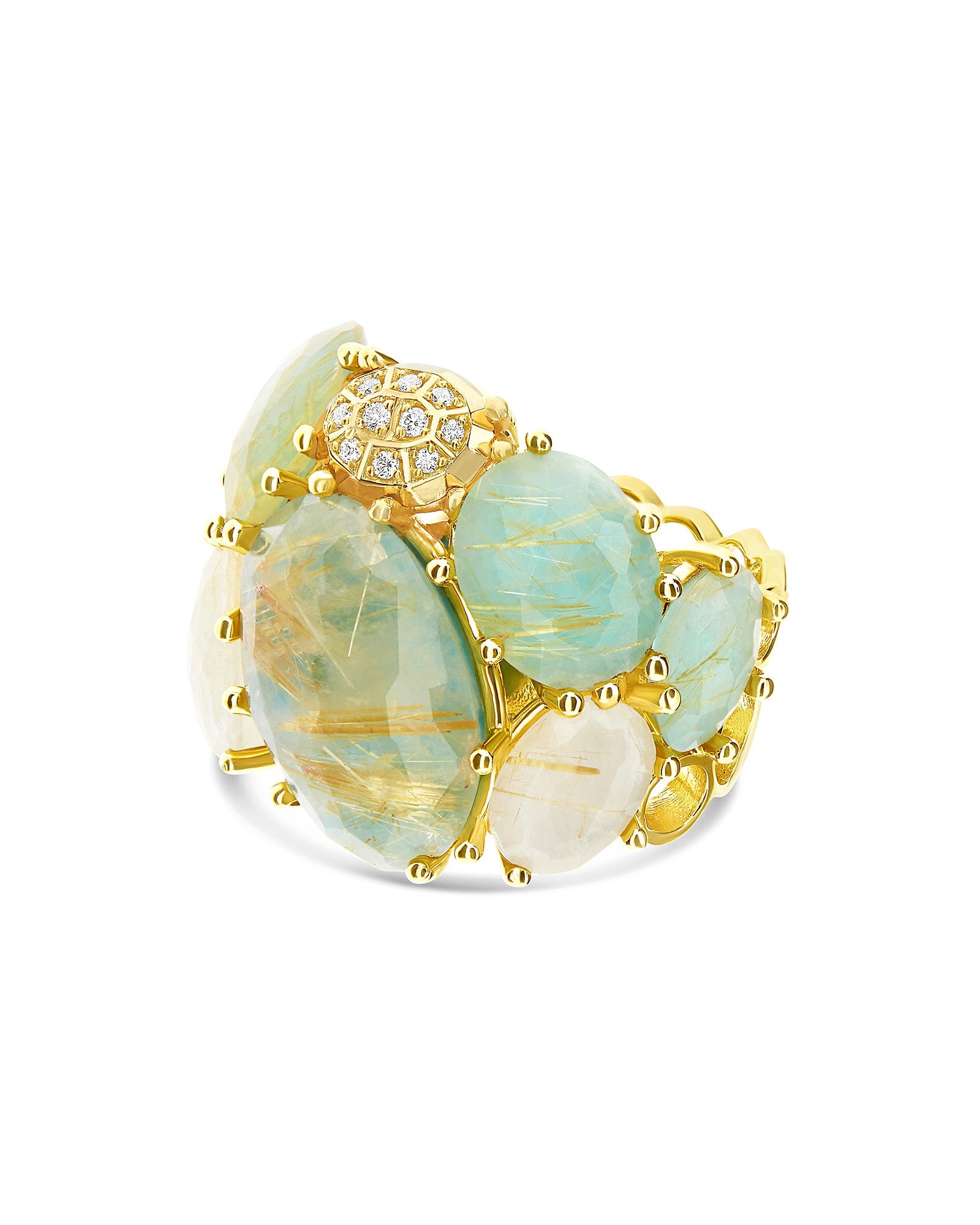 Ipanema Maré ring, band, in gold, rutilated quartz, mother-of-pearl, amazonite and diamonds