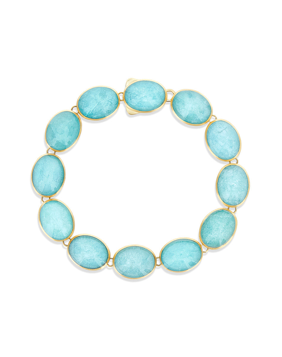 Anice Boules Muse bracelet (small), double-faced, in engraved gold, amazonite and Rock crystal