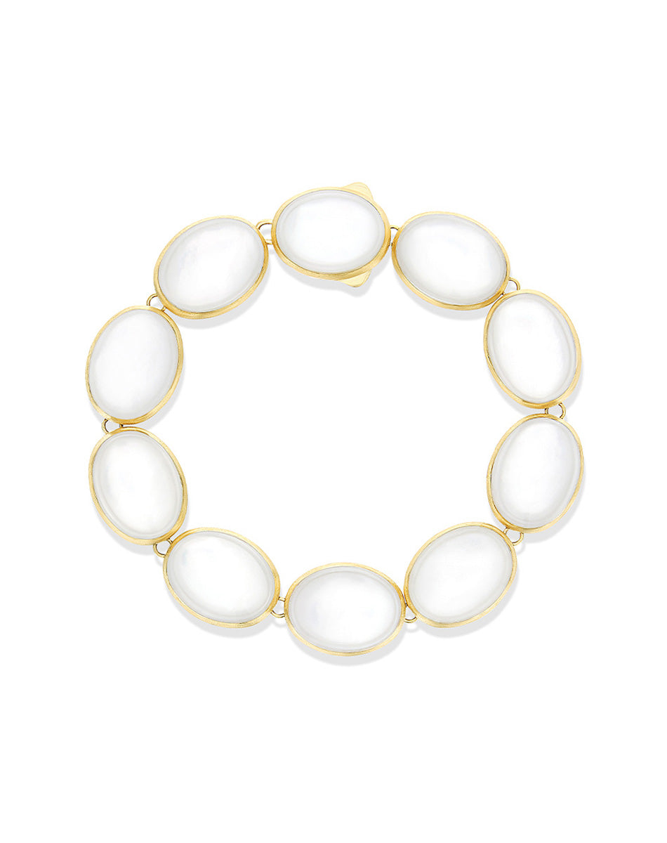 Dolcevita Boules Muse bracelet (medium), double-faced, in engraved gold, mother-of-pearl and Rock crystal