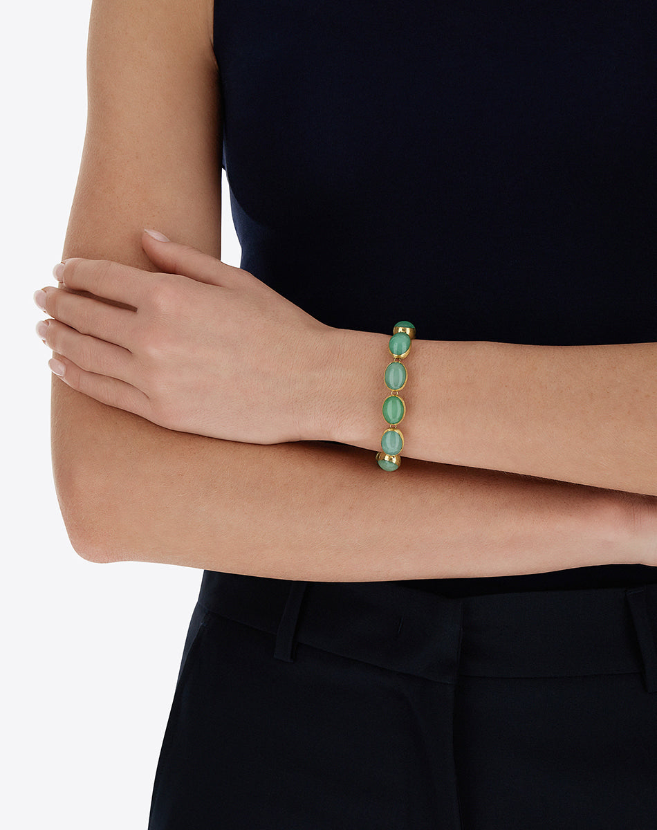 Lattementa “Muse” double-sided beaded bracelet in engraved gold, jadeite and rock crystal (small)