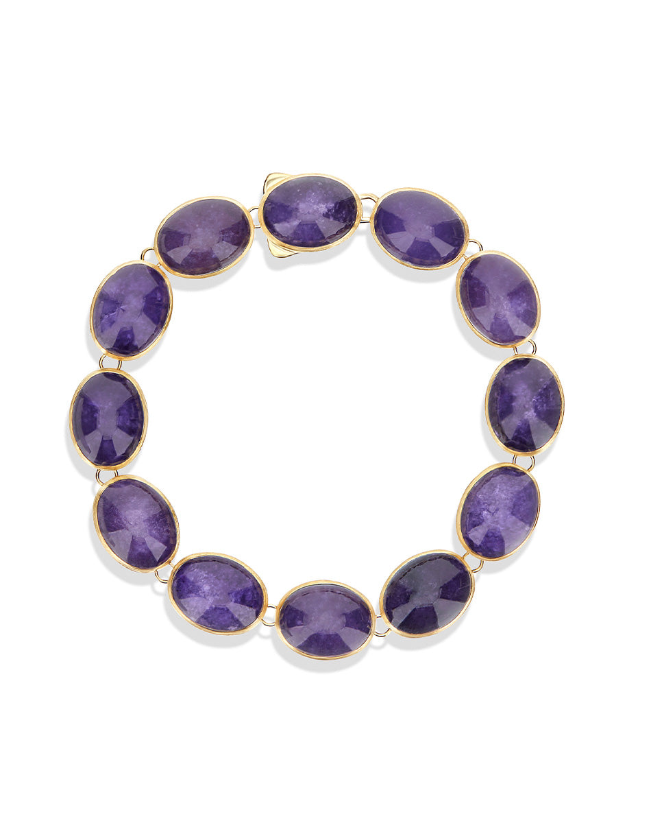 Violetta Boules Muse bracelet (small), double-faced, in engraved gold, lepidolite, mother-of-pearl and Rock crystal