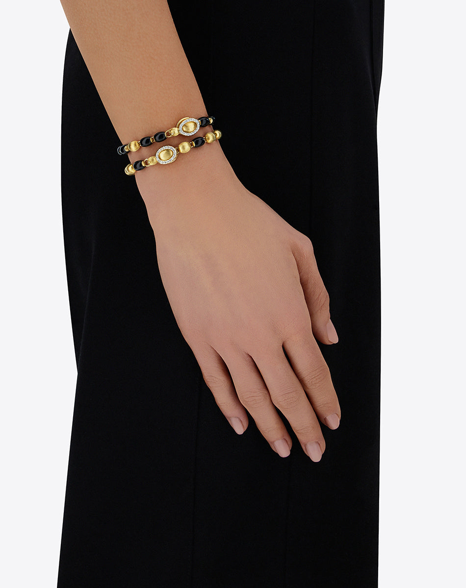 "IVY" Gold bracelet with Black Onyx boules and diamonds