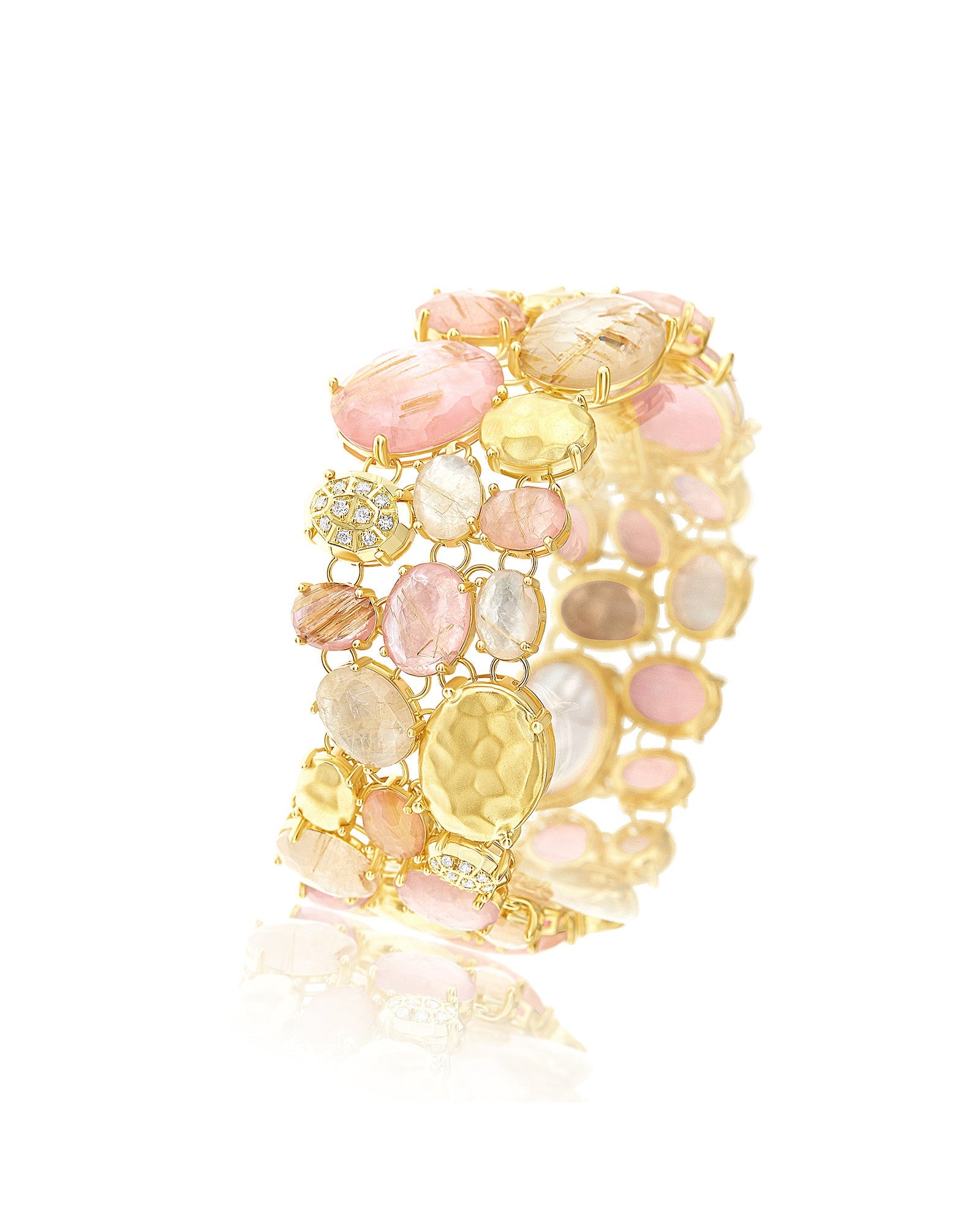 Ipanema Sol bracelet (small), band, in gold, rutilated quartz, mother-of-pearl, pink jade and diamonds 