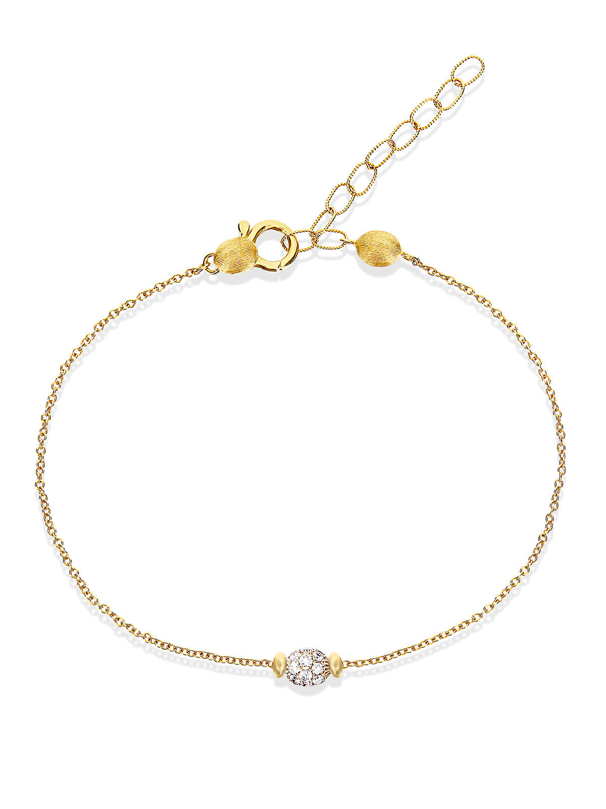 Soffio bracelet, diamond solitaire, in engraved gold and diamond pavé