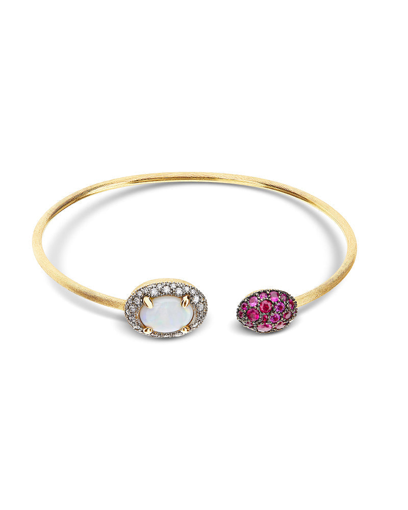 Reverse bracelet, bangle, in gold, diamonds, ruby and Rock crystal