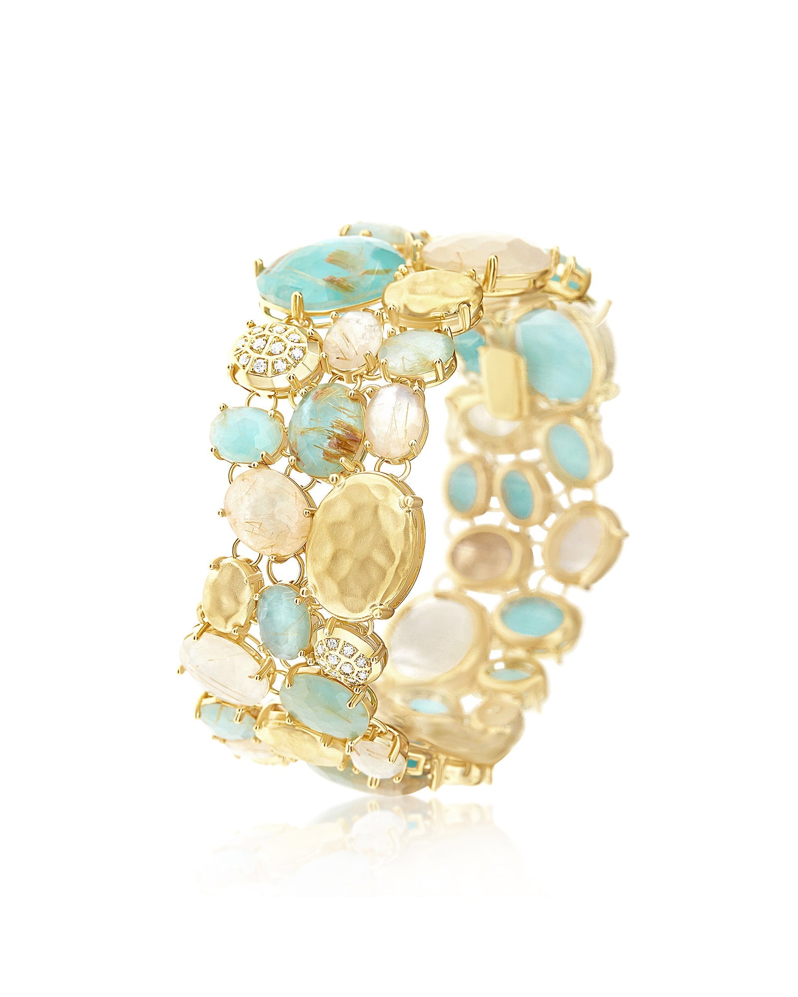 Ipanema Maré bracelet (small), band, in gold, rutilated quartz, mother-of-pearl, amazonite and diamonds 