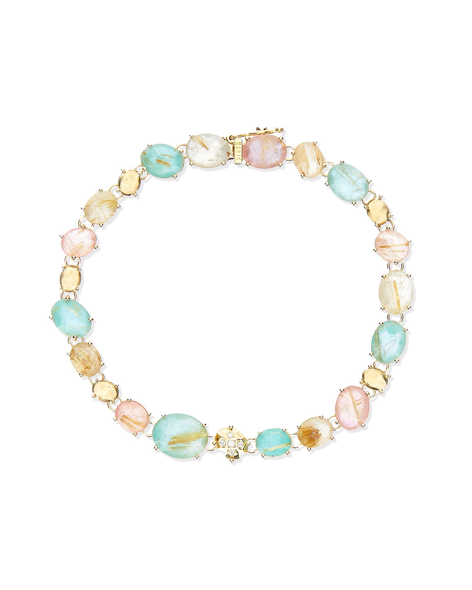 Ipanema Multicolor bracelet, in gold, rutilated quartz, mother-of-pearl, pink jade, amazonite and diamonds