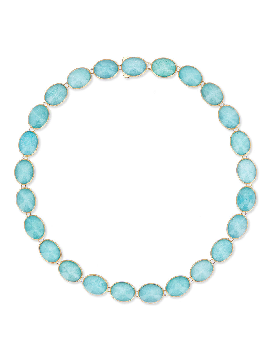 Anice Boules Muse necklace (small), double-faced, in engraved gold, amazonite and Rock crystal