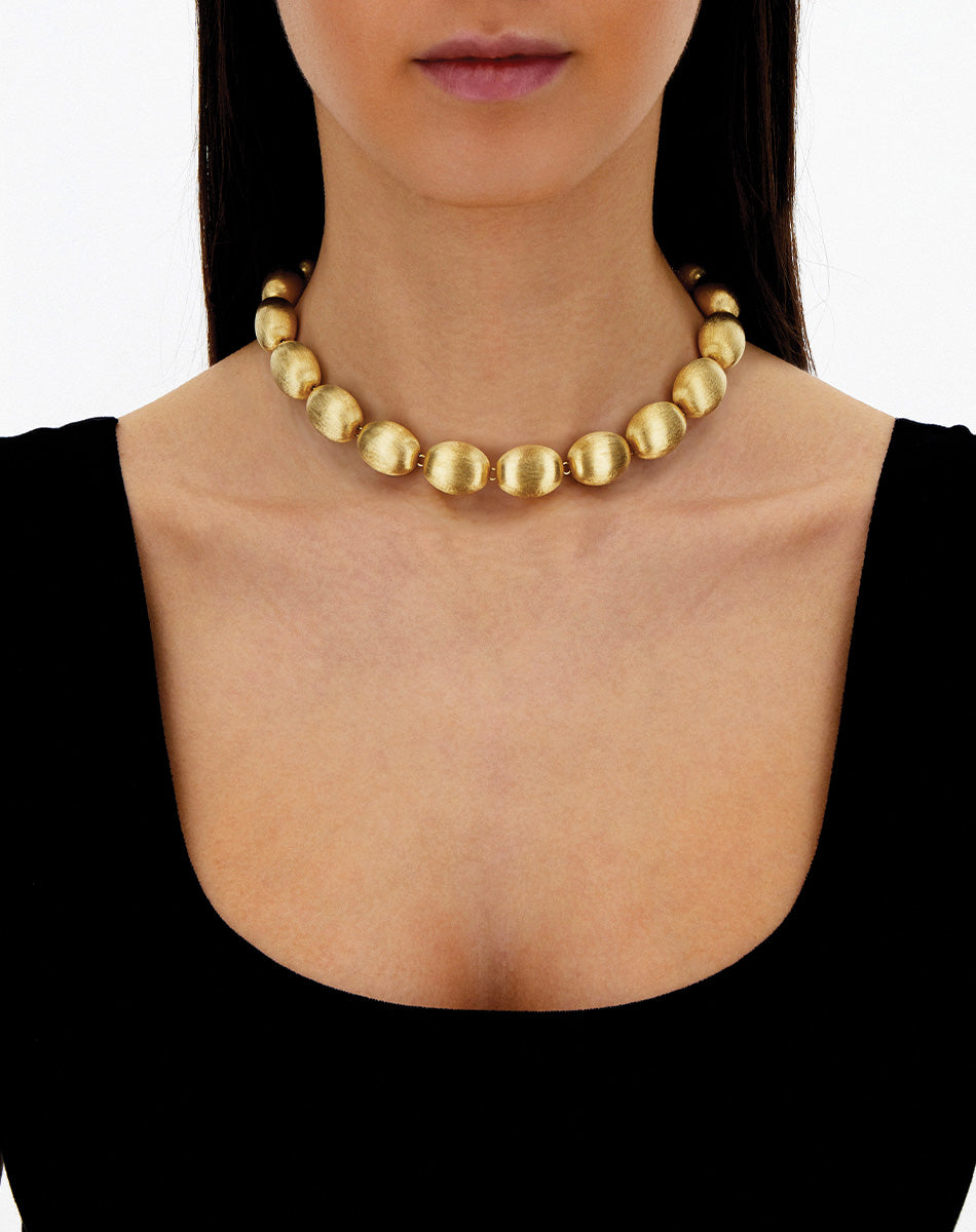 Lattementa “Muse” double-sided beaded choker in engraved gold, jadeite and rock crystal (medium)