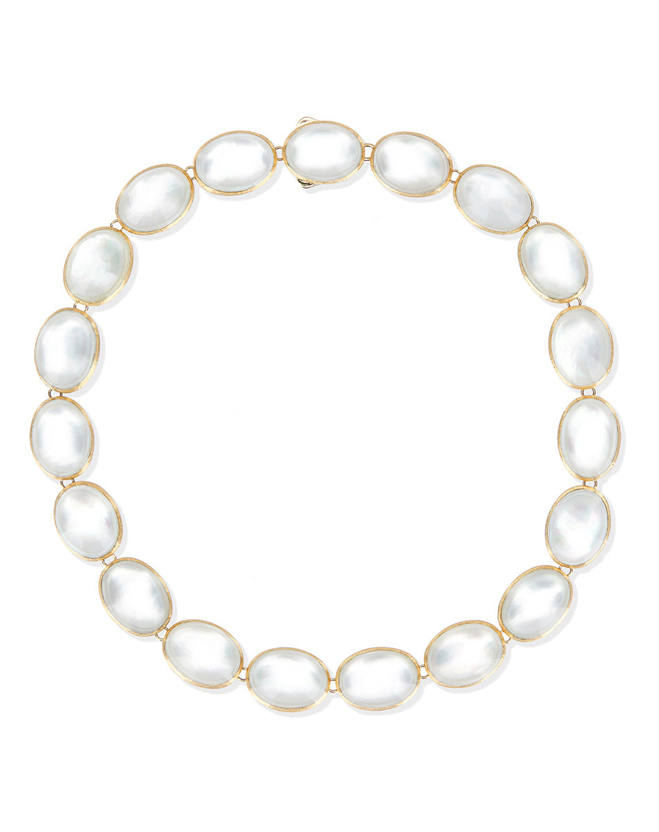 Dolcevita Boules Muse necklace (medium), double-faced, in engraved gold, mother-of-pearl and Rock crystal
