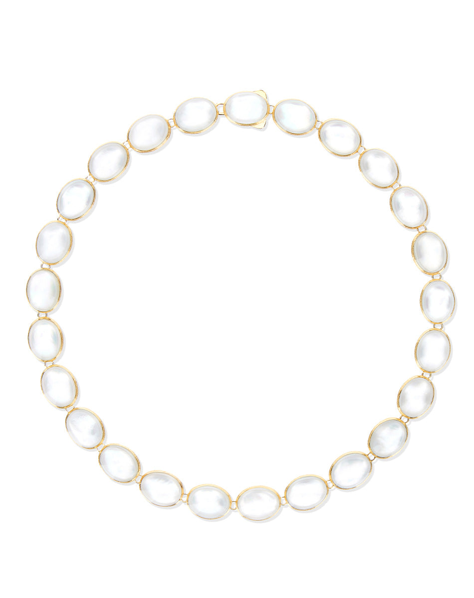 Dolcevita Boules Muse necklace (small), double-faced, in engraved gold, mother-of-pearl and Rock crystal