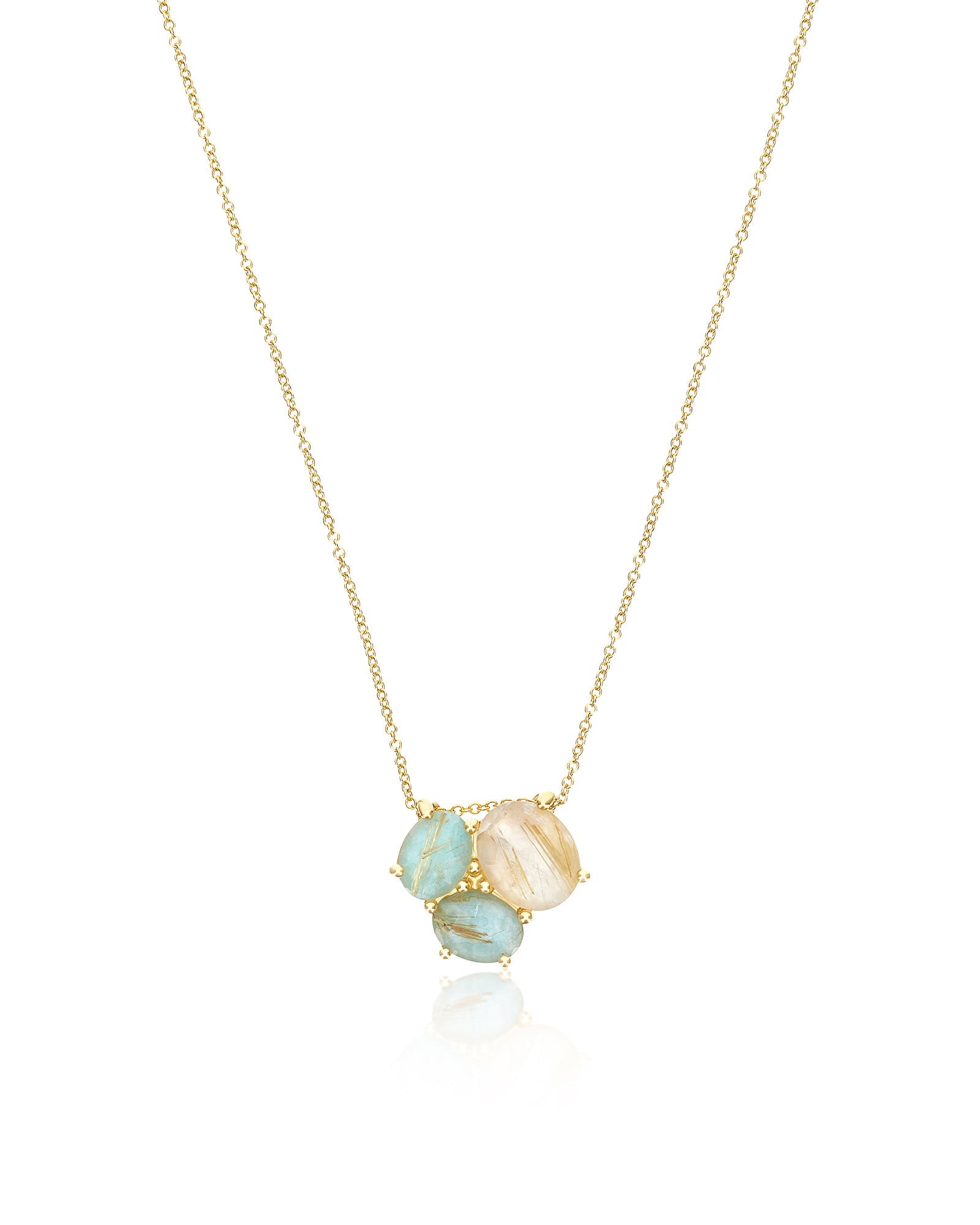 Ipanema Maré necklace, with pendant, in gold, rutilated quartz, mother-of-pearl and amazonite