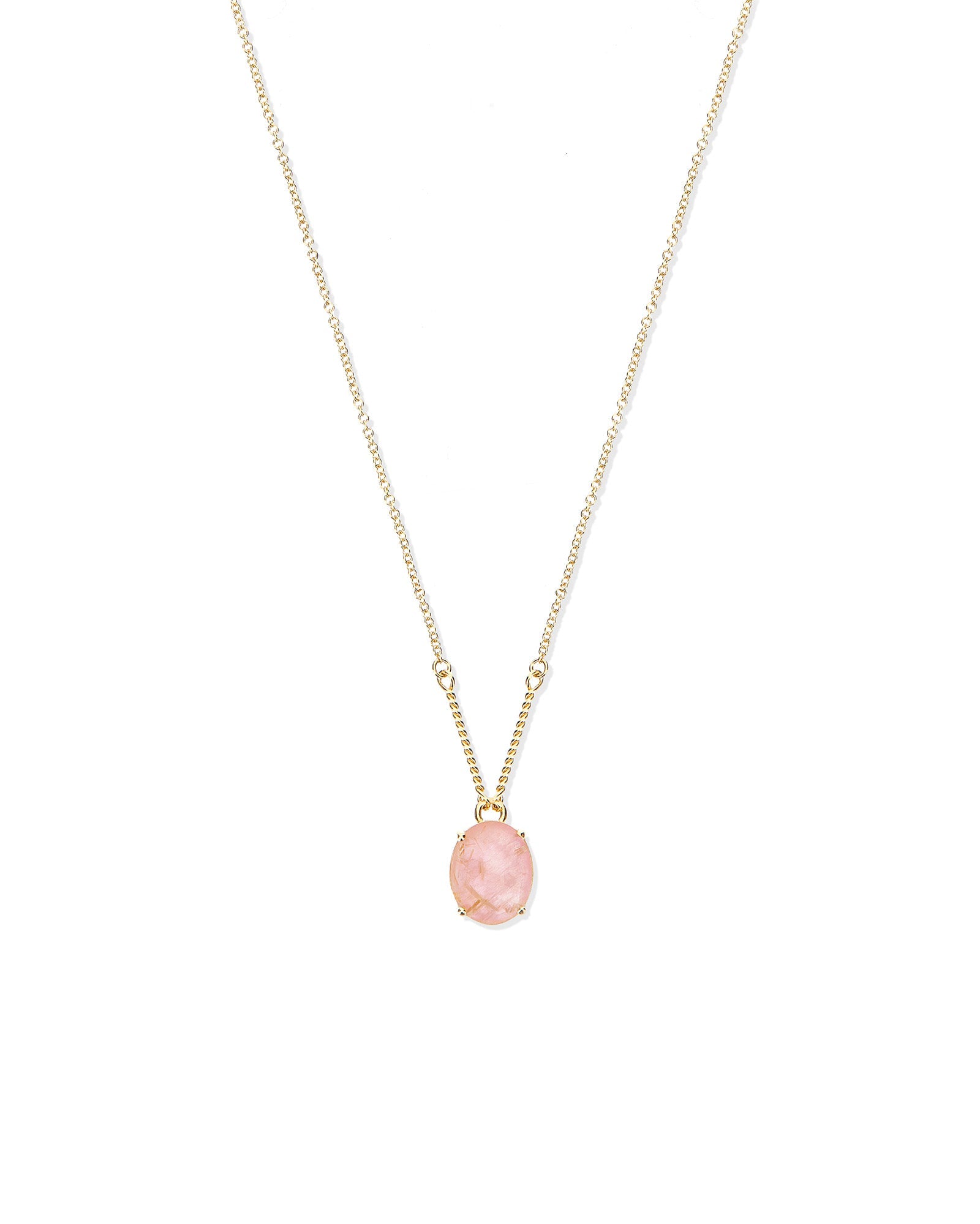 Ipanema Sol necklace (small), with pendant, in gold, rutilated quartz, pink jade and mother-of-pearl 