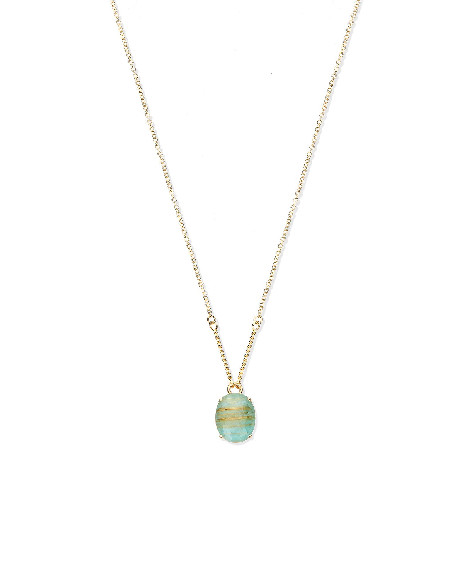 Ipanema Maré necklace (small), with pendant, in gold, rutilated quartz, amazonite and mother-of-pearl 