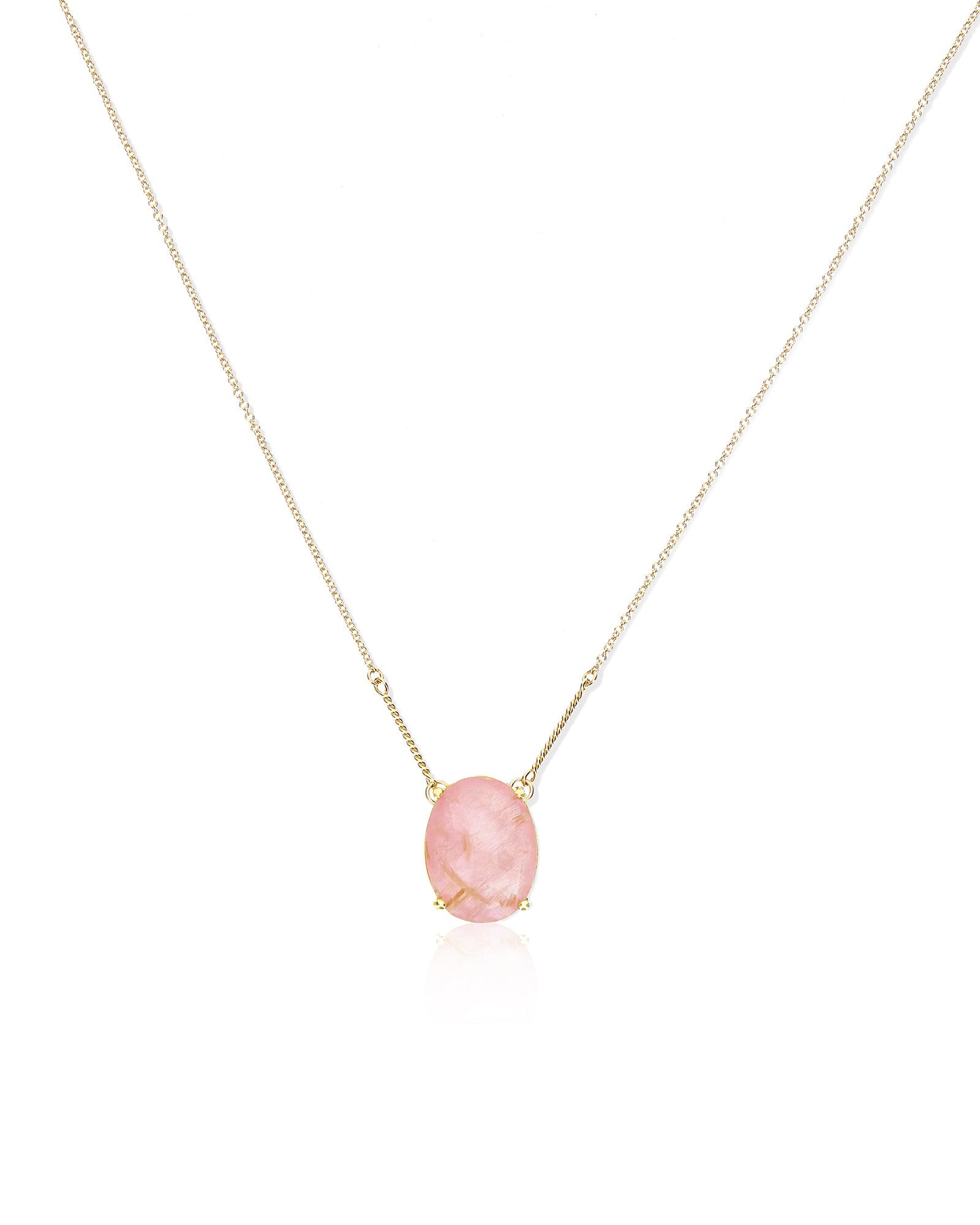Ipanema Sol necklace (big), with pendant, in gold, rutilated quartz, pink jade and mother-of-pearl 