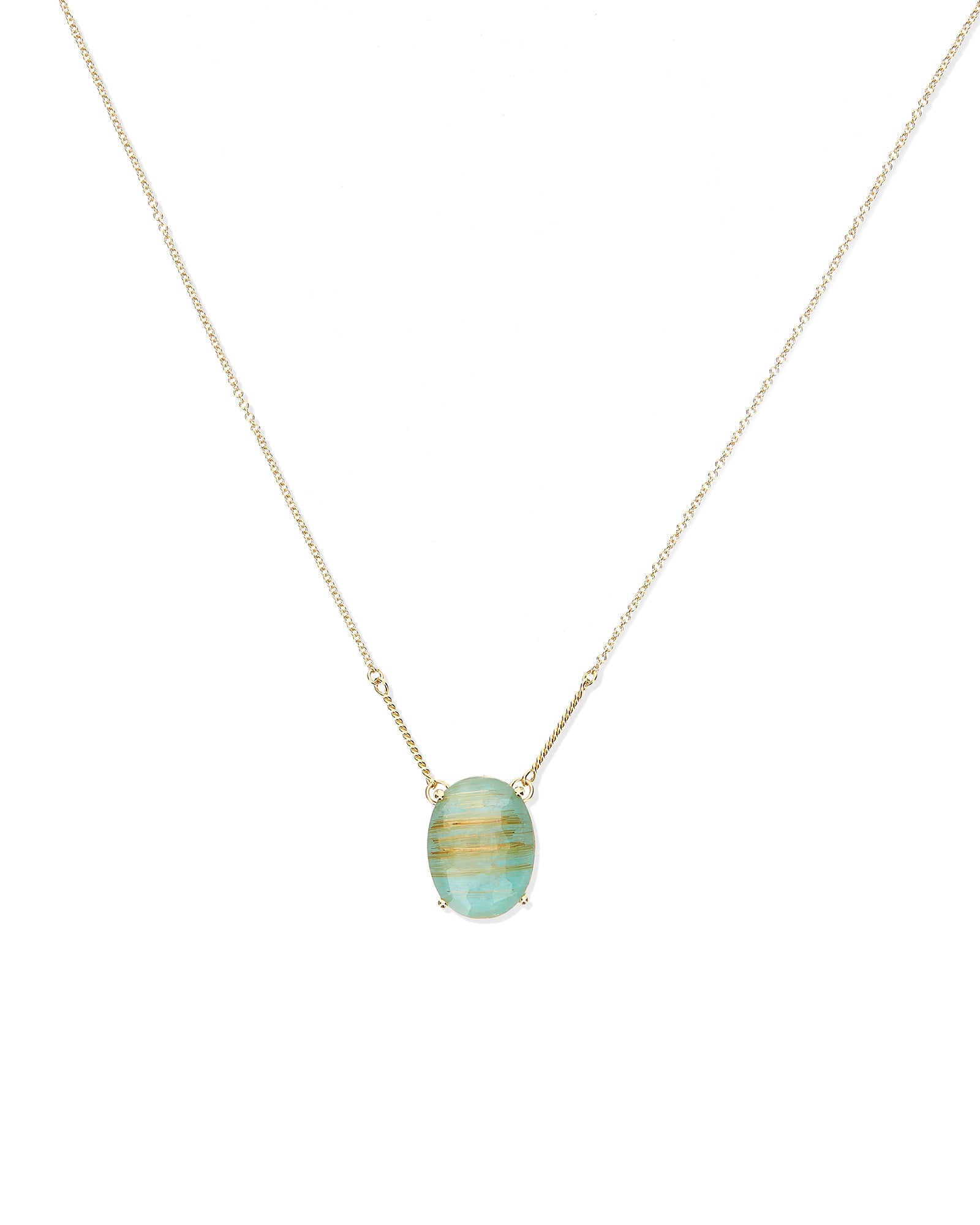 Ipanema Maré necklace (big), with pendant, in gold, rutilated quartz, amazonite and mother-of-pearl 