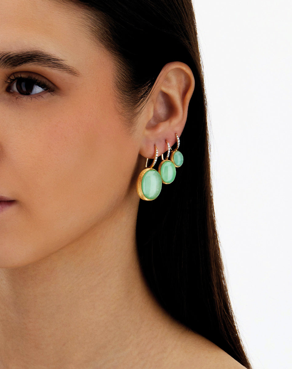 "Boules" Lattementa Ciliegine gold, rock crystal, and jadeite ball drop earrings with diamonds details (Small)