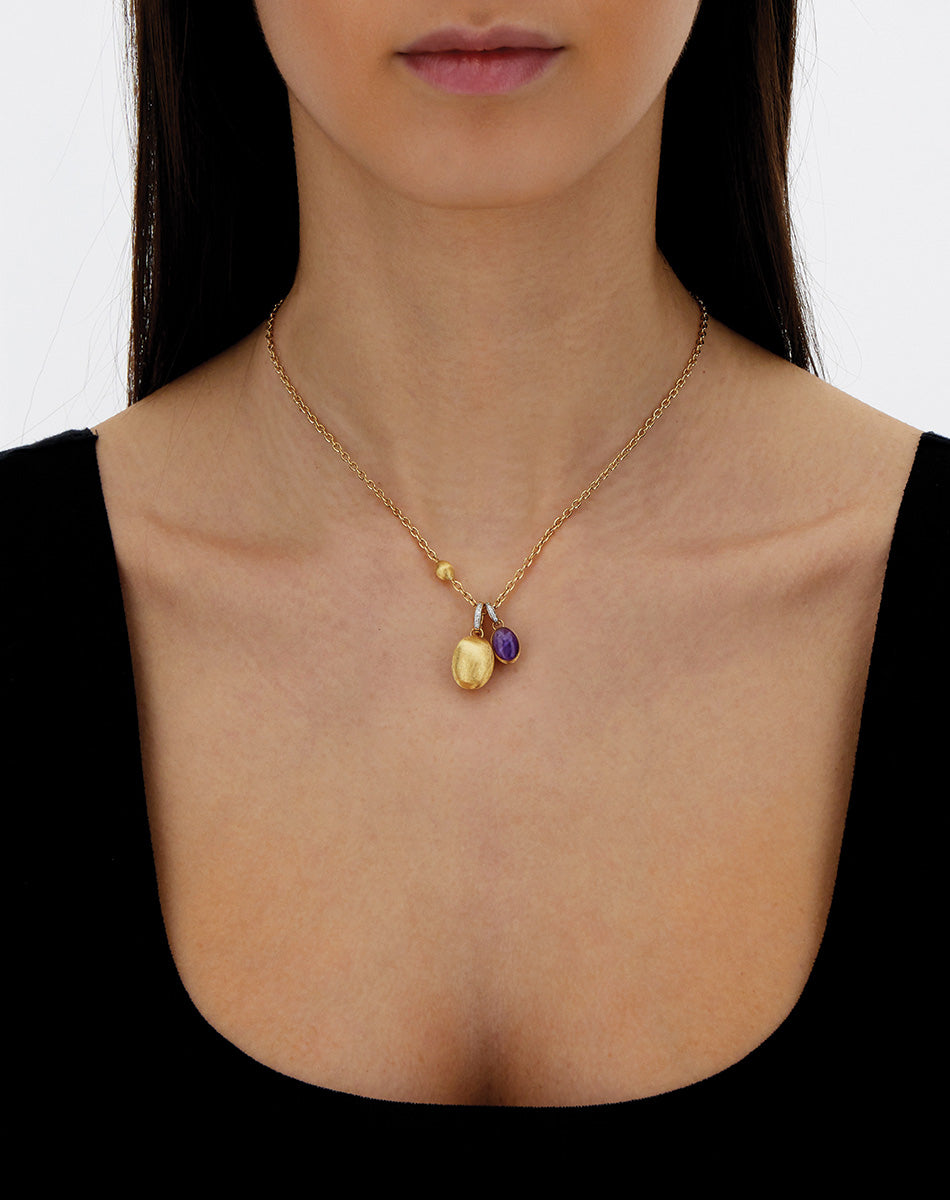 "Boules" Violetta charm in hand-engraved gold, diamonds, lepidolite, and mother-of-pearl (small)