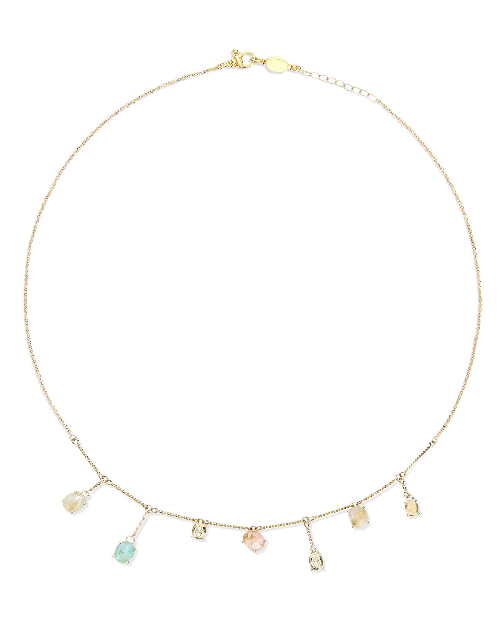 Ipanema Multicolor necklace, collar, with pendants, in gold, rutilated quartz, mother-of-pearl, pink jade, amazonite and diamonds
