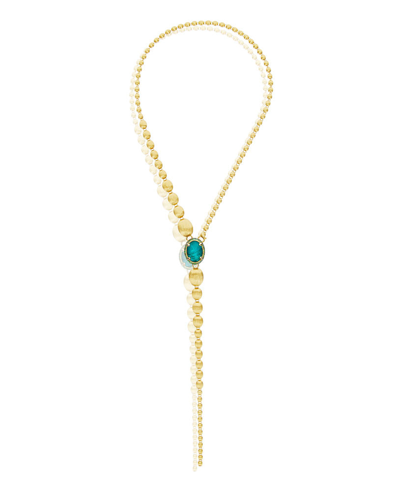 Reverse necklace (big), Y, reversible, in engraved gold, labradorite, Rock crystal, amethyst, green sapphire, pink sapphire and tsavorite