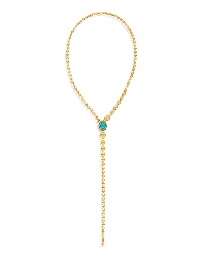 Reverse necklace (small), Y, reversible, in engraved gold, labradorite, Rock crystal, amethyst, green sapphire, pink sapphire and tsavorite