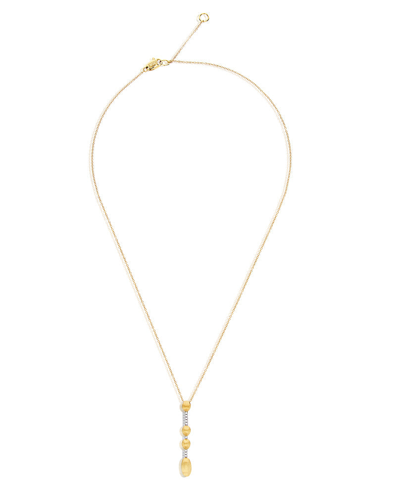 Aria necklace (small long), in engraved gold and diamonds
