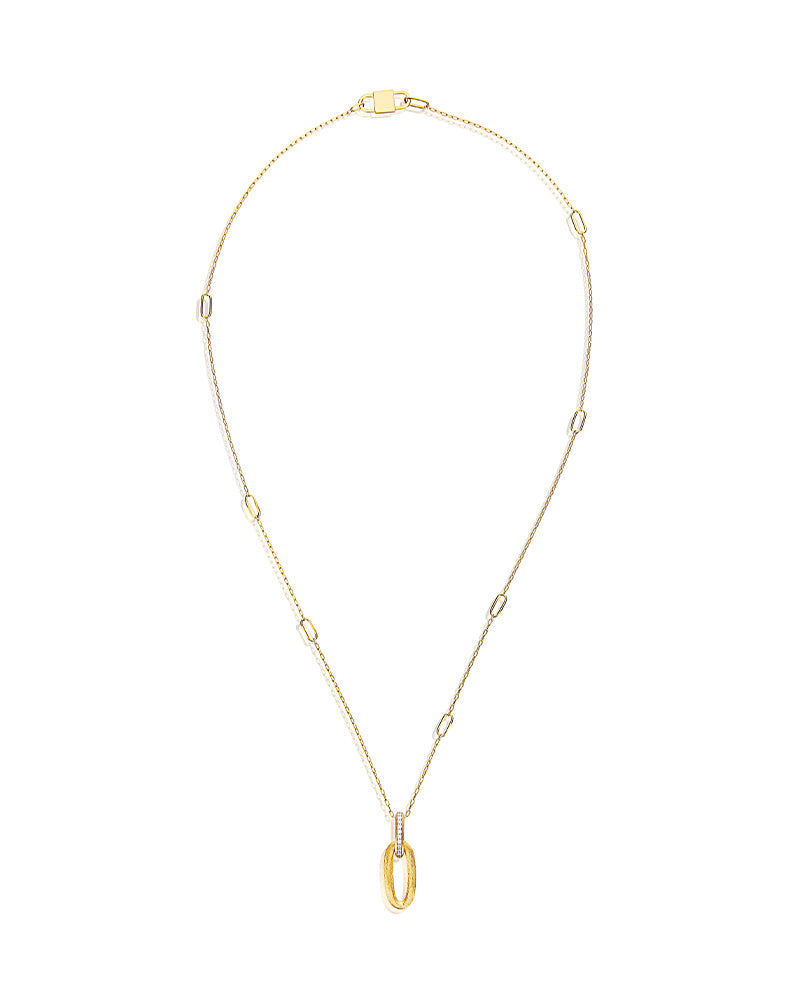 Libera necklace (short), in engraved gold and diamonds