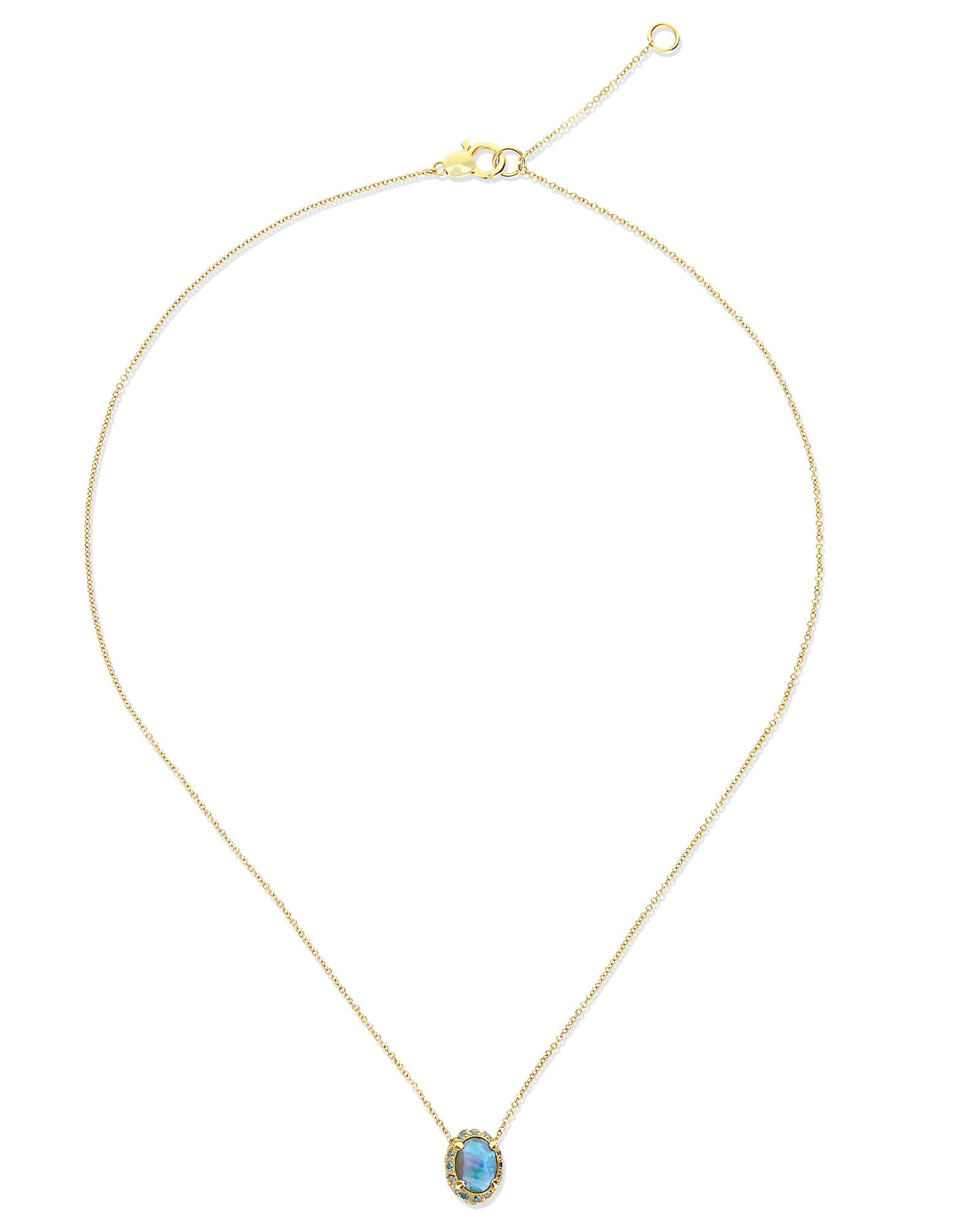 Reverse necklace (small), reversible, in gold, diamonds, blue diamonds, London Blue topaz, Swiss blue topaz and sapphires