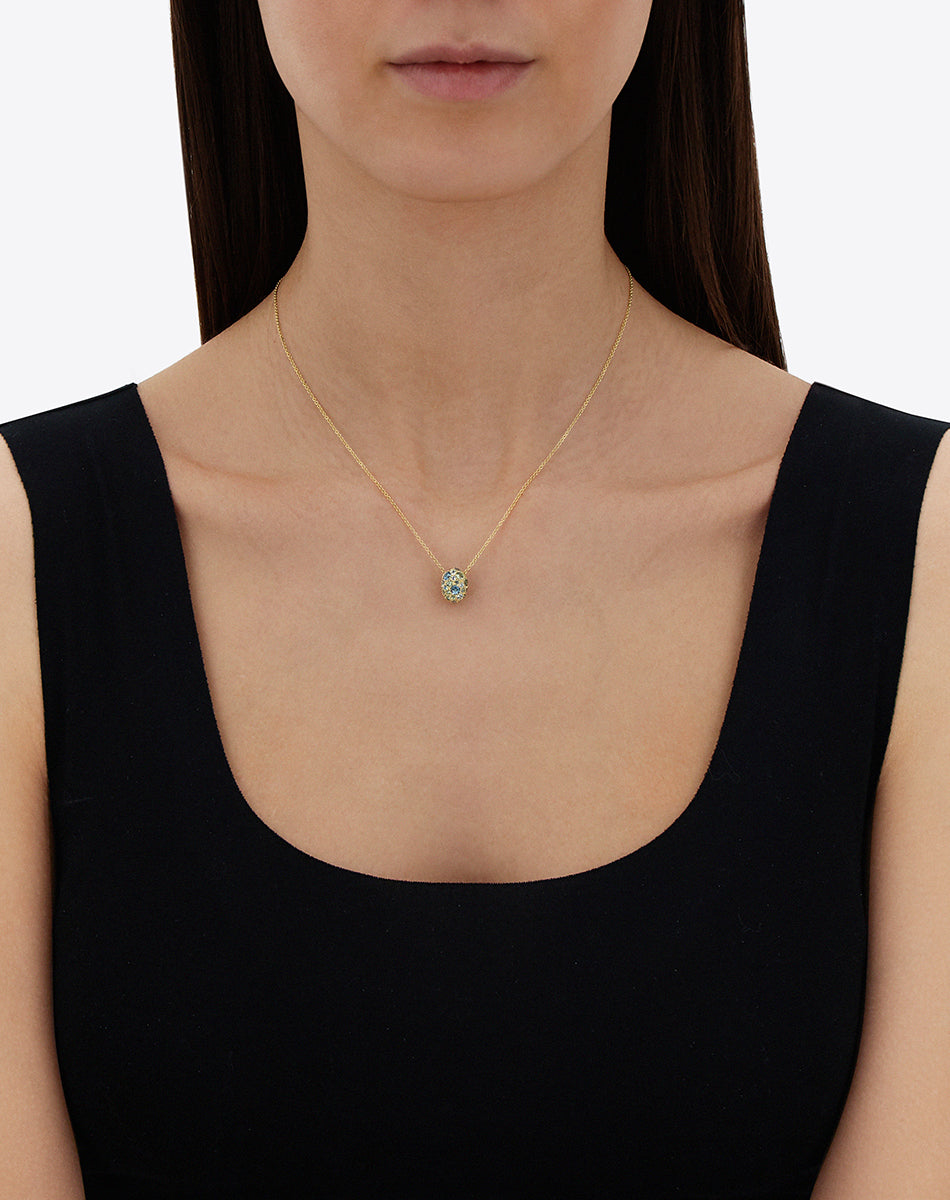 "Reverse" Gold, Blue Diamonds, Swiss Blue Topaz, Green Sapphires and London Blue Topaz Double-face Necklace