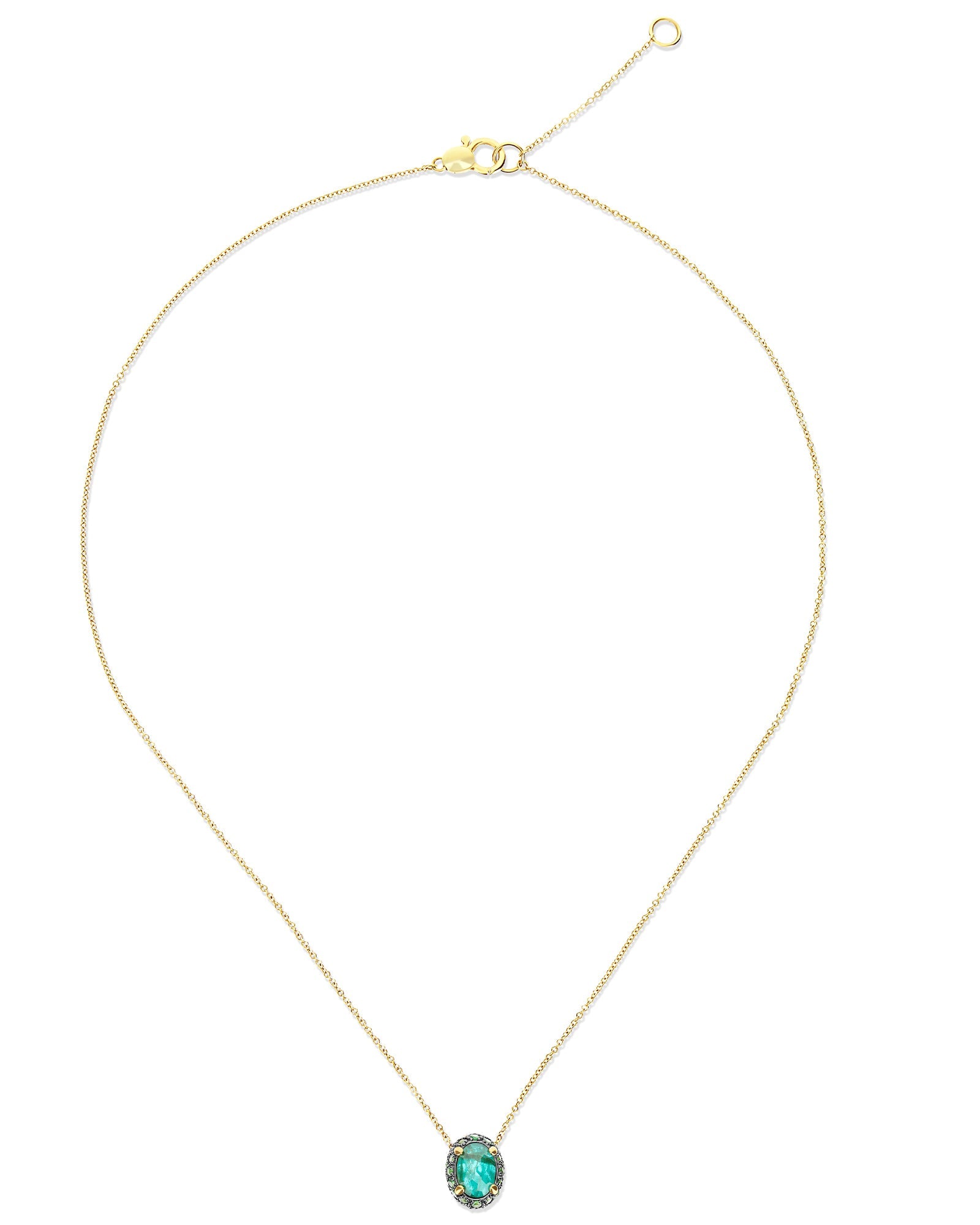 Reverse necklace (small), reversible, in gold, labradorite, Rock crystal, amethyst, green sapphire, pink sapphire and tsavorite