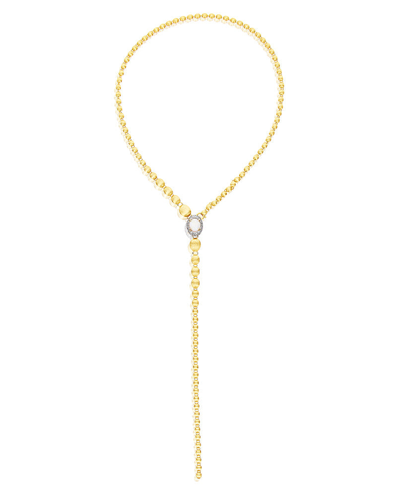 Reverse necklace (big), Y, reversible, in engraved gold, diamonds, Australian white opal, pink sapphires and ruby