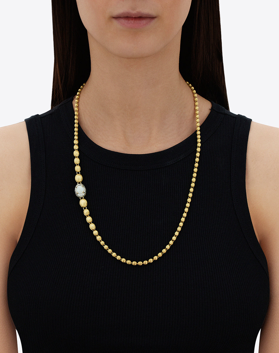 "Reverse" Gold, Pink Sapphires, Rubies, White Australian Opal and Diamonds Convertible Y Necklace