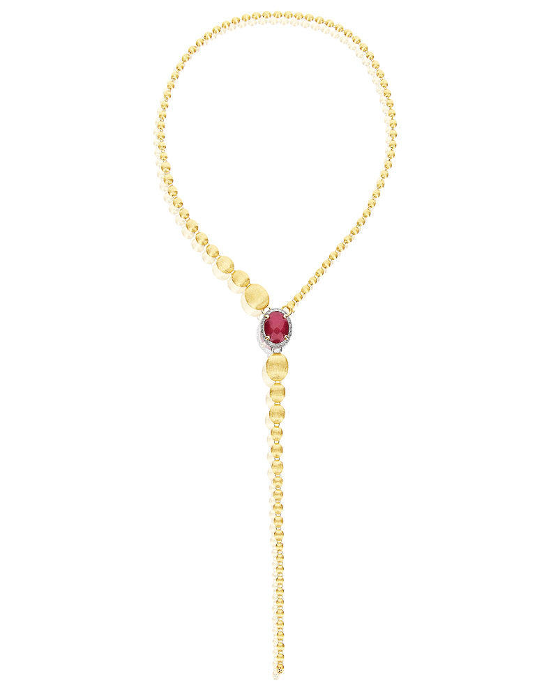 Reverse necklace (big), Y, reversible, in engraved gold, diamonds, ruby and Rock crystal