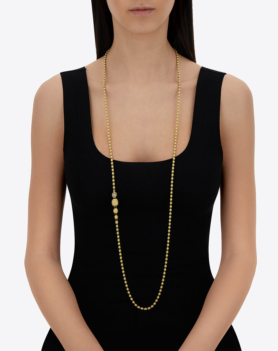 "Ivy" Slim Hand-Engraved Gold Boules and Diamonds Convertible Statement Necklace (LARGE)