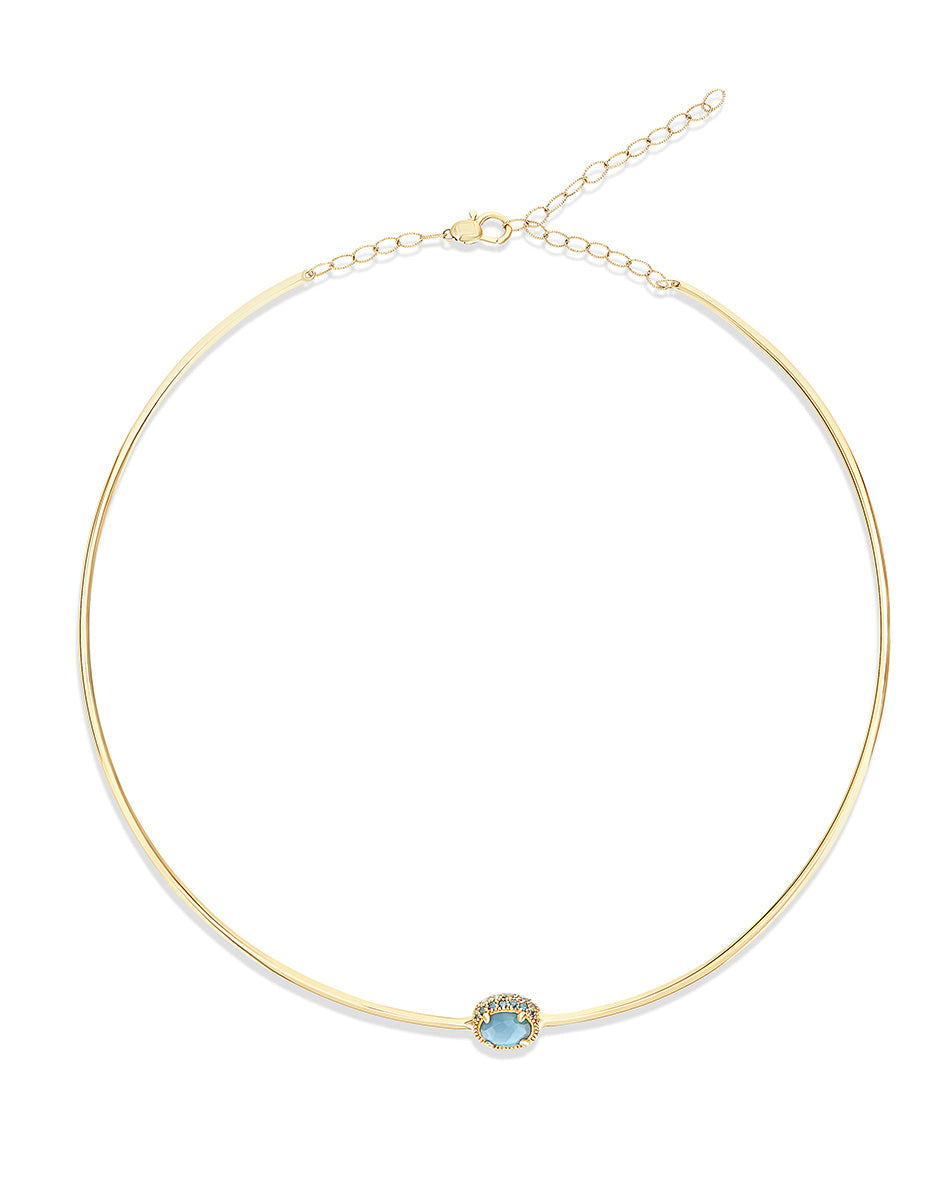 Reverse necklace (baby), in gold, diamonds, blue diamonds, London Blue topaz, Swiss blue topaz and sapphires