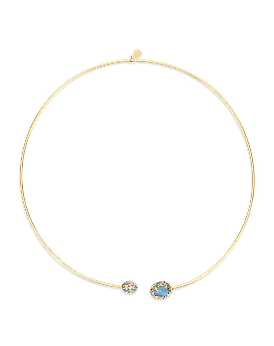 Reverse necklace, in gold, diamonds, blue diamonds, London Blue topaz, Swiss blue topaz and sapphires