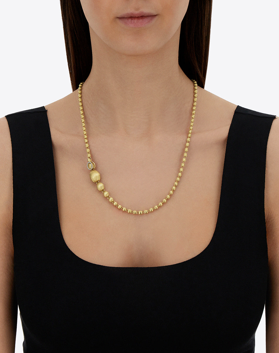 "ivy" Slim hand-engraved gold boules and diamonds convertible statement necklace (short)