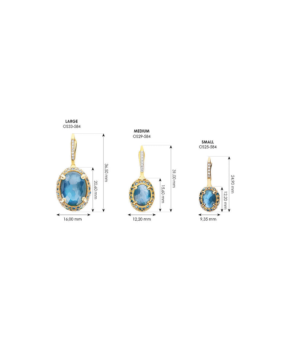 "Reverse" Ciliegine Gold, Blue Diamonds, Swiss Blue Topaz, Green Sapphires and London Blue Topaz Double-face Ball Drop Earrings (SMALL)