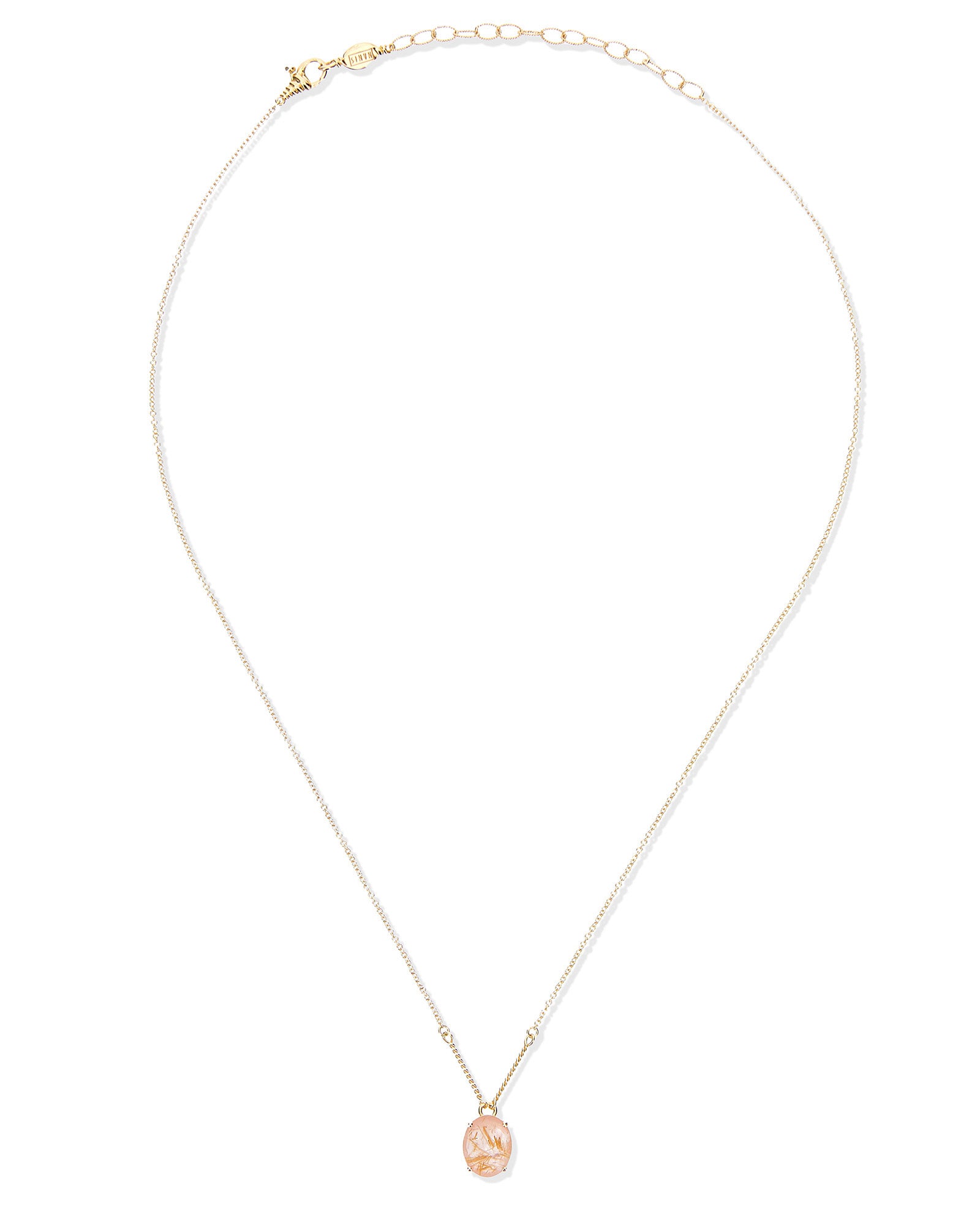 "Ipanema Sol" necklace with pendant in polished gold, with triplet of rutilated quartz, mother-of-pearl and pink jade (small)