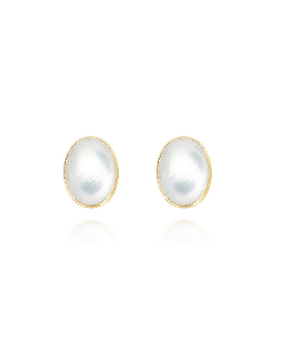 Dolcevita Boules earrings (small), stud, in engraved gold, mother-of-pearl and Rock crystal